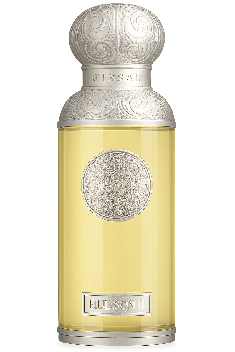Perfume bottle with decorative cap on a white background